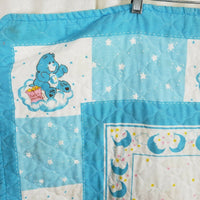 Vintage Care Bears Baby Quilt Wall Art Tapestry Patchwork Blanket Blue Pink 80s
