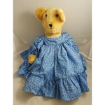 Vintage 1970s Plush Stuffed Blonde Teddy Bear in Blue Calico Dress Petticoat 26"