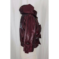 Char Char Califa LA Bling Hooded Ruffled Satin 3/4 Sleeve Bomber Jacket Womens L