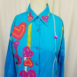 Spirit by Sandy Starkman Long Sleeve Button Shirt Artsy Embellished Womens S QVC