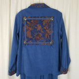 Susan Graver Western Floral Tapestry Faux Suede Pants Suit Zip Jacket Womens M