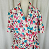 Vintage Handmade Wrap Dress Womens L XL Floral Cotton Belted Tie Shawl Collar