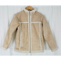 LL Bean Kids Vegan Faux Shearling Sherpa Faux Fur Jacket Girls L 14 16 Patchwork