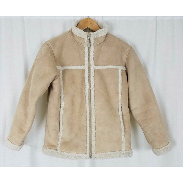 LL Bean Kids Vegan Faux Shearling Sherpa Faux Fur Jacket Girls L 14 16 Patchwork