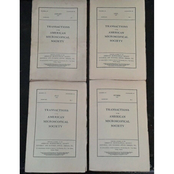 1927 Transactions of the American Microscopical Society Vol XLVI No 1-4 Booklets
