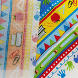 Kindergarten Elementary School Teacher Print Fabric 1/2 yard Books Handprints