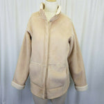 TravelSmith Faux Shearling Leather Sherpa Berber Fur Peacoat Jacket S Tan Vegan
