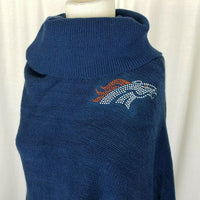 Denver Broncos NFL Crystal Logo Sweater Knit Poncho Cowl Neck Shawl Cape Hi/Lo
