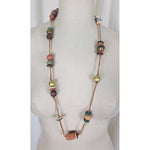 African Bohemian Hippie ARTISAN Clay Beaded Leather Strand NECKLACE Jewelry