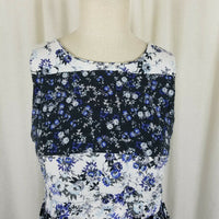 TopShop Floral Wide Striped Mini Short Dress Womens 6 Blue & White Prairie Twirl
