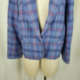 Vintage Pendleton 100% Wool Plaid Blazer Tuxedo Jacket Womens L USA Blue Label