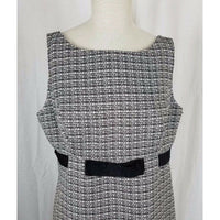 Jones Wear Dress Black & White Woven Mottled Tweed Belted Empire Waist Womens 14