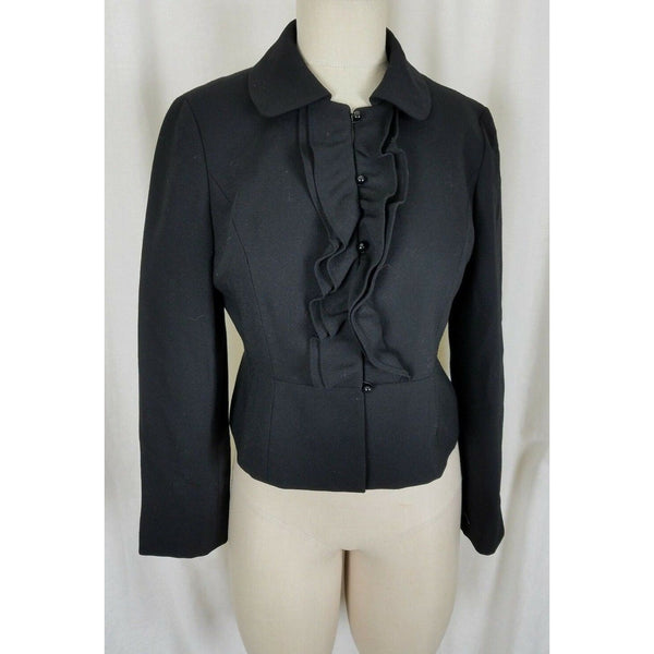 Ann Taylor Loft Petites Cropped Ruffled Tailored Black Wool Jacket Womens sz 6P