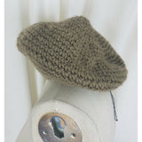 Vintage Knit Crochet Beret Flat Flexible Stretch Circle Rope Look Hat Tan Olive