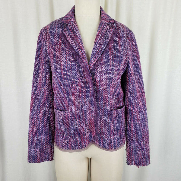 Coldwater Creek Woven Mottled Boucle Textured Blazer Jacket Womens XS Tulle Trim