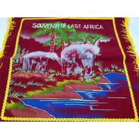 50s 60s Souvenir East Africa Elephants Hand Painted Black Velvet Pillow Cover