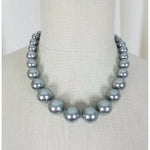 Single Strand Silver Metallic Faux Pearls Beads BEADED NECKLACE Choker Length