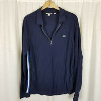Vintage Lacoste 1/4 Zip  Stretch Sides Racing Stripes Long Sleeve Shirt Mens XL