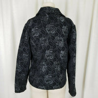 Gloria Vanderbilt Floral Embroidered Tapestry Button Up Black Jacket Womens S