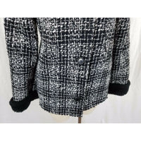 Simon Chang Boucle Woven Tweed Plaid Vegan Faux Pile Fur Lined Jacket Womens 7 8