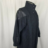 VTG International Outerwear Wool Black Leather Maxi Duster Trench Coat Womens 8