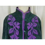 Vintage Linea Louis Dell'Olio Green Suede Leather Floral Vines Jacket Womens M