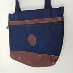 My Maine Bag Canvas Denim Blue Jean Tote Purse Shoulder Bag Brown Leather Trim