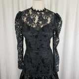 Vintage Scott McClintock Avant Garde Black Lace Formal Prom Dress Womens 8 Bow