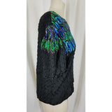 Stenay Heavily Beaded Sequined Formal Evening Top Blouse Shirt Womens L Peacock