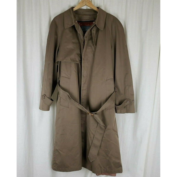 Vtg Christopher Hayes Belted Trench Coat Mens 40 R Removable Insulated Fur Liner