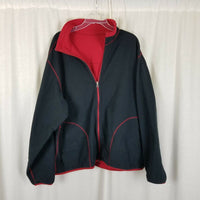 LL Bean Reversible Full Zip Up Fleece Sweater Jacket Mens L Red Exposed Stitches