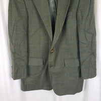 David Wood Worsted Wool Tweed Green Plaid Sport Coat Blazer Jacket Mens 44