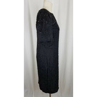 Vintage American Night Glam Heavily Beaded Silk Formal Cocktail Dress Womens M