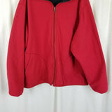 LL Bean Reversible Full Zip Up Fleece Sweater Jacket Mens L Red Exposed Stitches