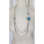 Multi Strand Metal Large Mixed Shape Beads Silver Turquoise BEADED NECKLACE