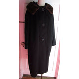 Juilliard Fabric Mid Century Mod Fur Collar Wool Coat Cloak Womens S M USA Black