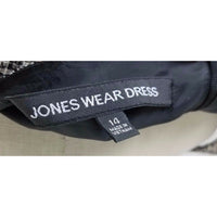 Jones Wear Dress Black & White Woven Mottled Tweed Belted Empire Waist Womens 14