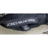 Jones Wear Dress Black & White Woven Mottled Tweed Belted Empire Waist Womens 14