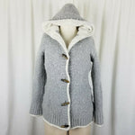 LL Bean Hooded Shearling Lined Wool Toggle Knit Sweater Jacket Cardigan Womens S