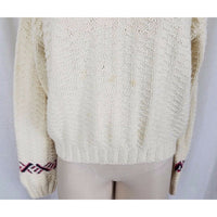 Vintage LL Bean Funnel Neck Shawl Collar Knit Sweater Womens M Winter White USA