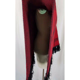 LRL Ralph Lauren Red Buffalo Plaid Wool Woven Cape Stadium Blanket Womens S M