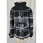 Tally Weijl Tartan Plaid Fleece Knit Funnel Neck Belted Bomber Jacket Womens 38