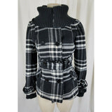 Tally Weijl Tartan Plaid Fleece Knit Funnel Neck Belted Bomber Jacket Womens 38