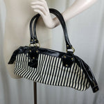 Tamara Boston Black & White Pinstriped Woven Twill Shoulder Bag Handbag Purse