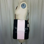 Victoria's Secret Black Pink Racing Stripe Bag Open Top Crossbody Weekender Tote