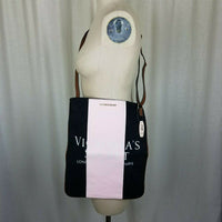 Victoria's Secret Black Pink Racing Stripe Bag Open Top Crossbody Weekender Tote