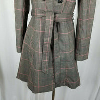 H&M Plaid Flirty Fit & Flare Double Breasted Belted Tie Sash Coat Womens 6 Pink