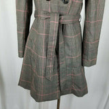 H&M Plaid Flirty Fit & Flare Double Breasted Belted Tie Sash Coat Womens 6 Pink