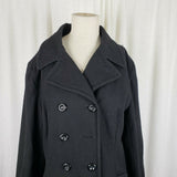 Jones New York Wool Midi Military Double Breasted Peacoat Womens 14 Black G-III