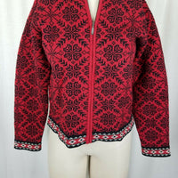 LL Bean Merino Wool Nordic Fair Isle Zip Up Cardigan Sweater Jacket Womens XS